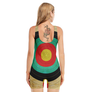 Grunge Bullseye Target Print Sleeveless One Piece Swimsuit