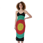 Grunge Bullseye Target Print Slim Fit Midi Cami Dress