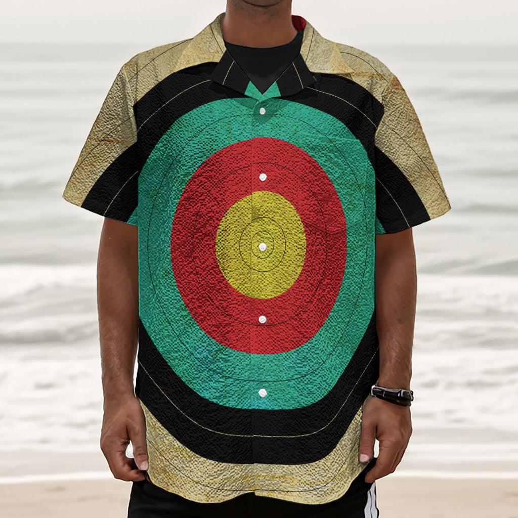Grunge Bullseye Target Print Textured Short Sleeve Shirt
