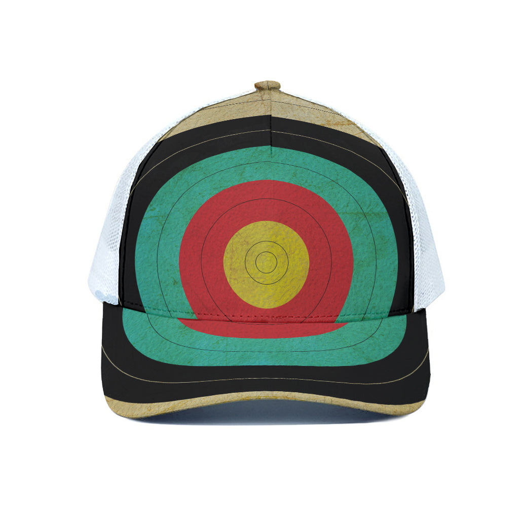 Grunge Bullseye Target Print White Mesh Trucker Cap
