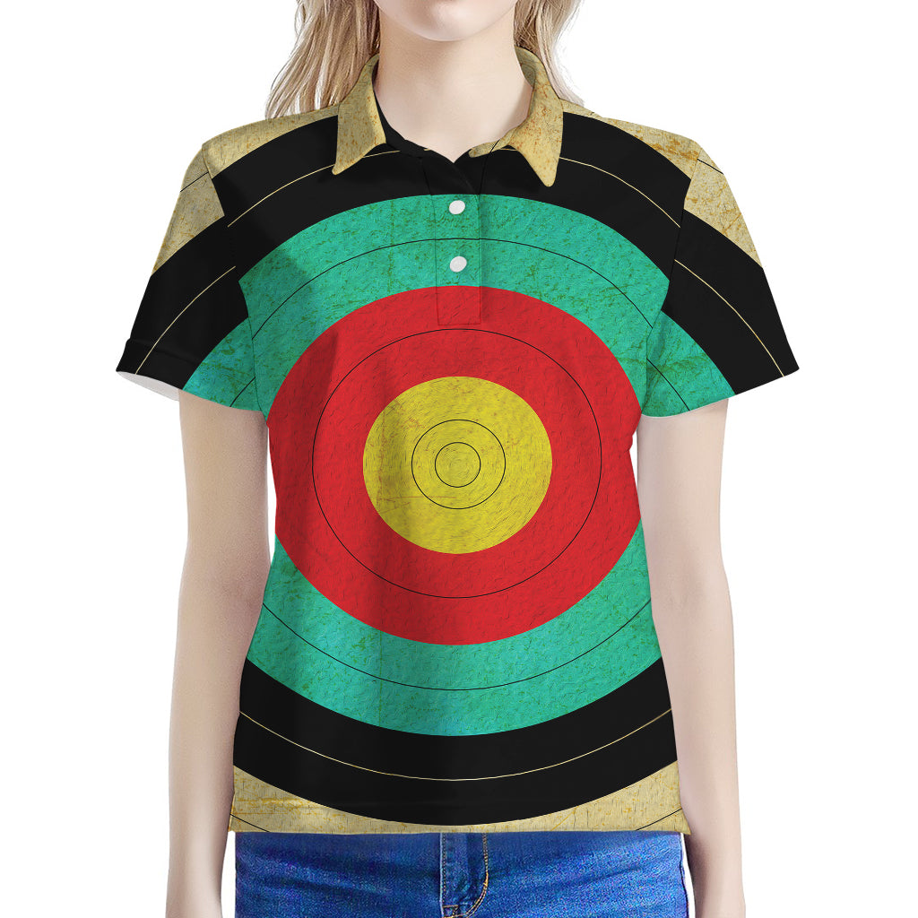 Grunge Bullseye Target Print Women's Polo Shirt