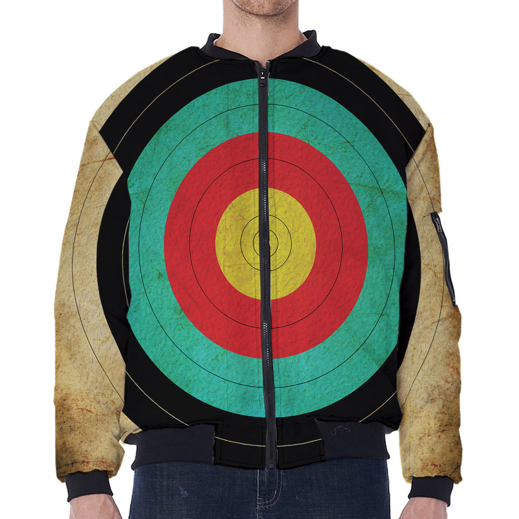 Grunge Bullseye Target Print Zip Sleeve Bomber Jacket