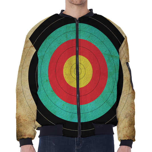 Grunge Bullseye Target Print Zip Sleeve Bomber Jacket