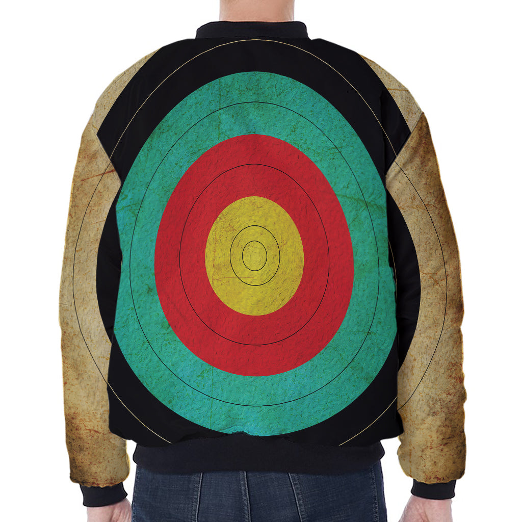 Grunge Bullseye Target Print Zip Sleeve Bomber Jacket