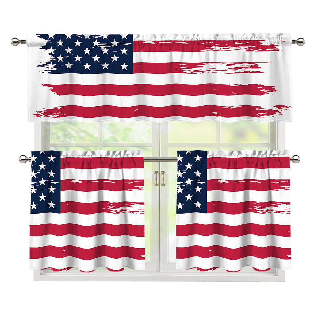 Grunge Flag Of USA Print 3 Piece Kitchen Curtains