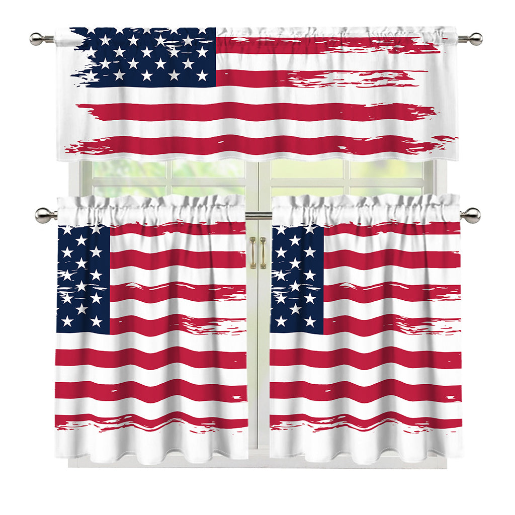 Grunge Flag Of USA Print 3 Piece Kitchen Curtains