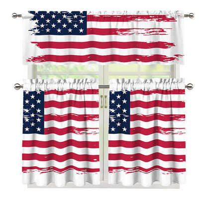 Grunge Flag Of USA Print 3 Piece Kitchen Curtains