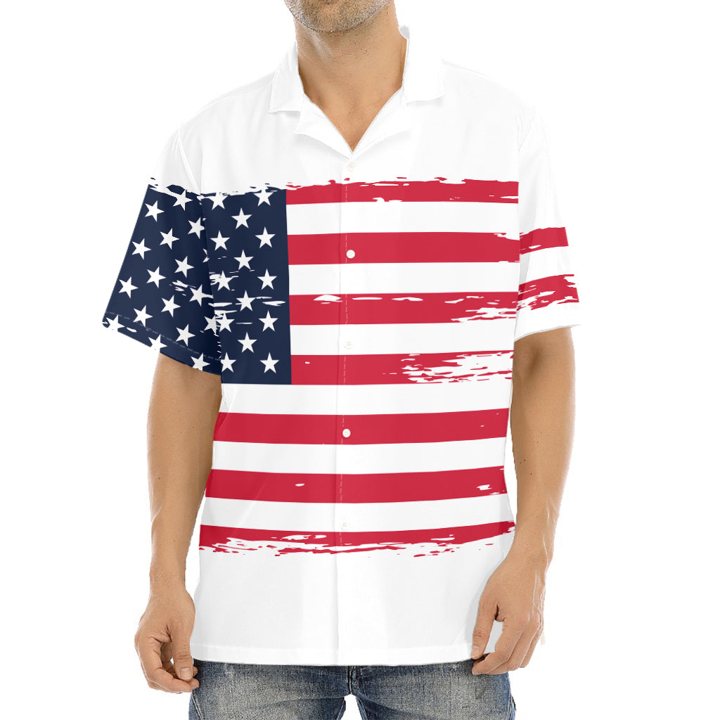 Grunge Flag Of USA Print Aloha Shirt