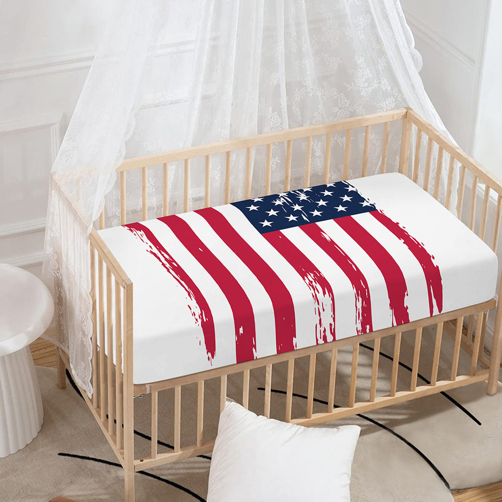 Grunge Flag Of USA Print Baby Crib Sheet