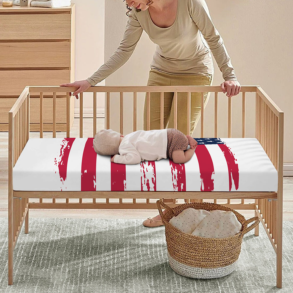 Grunge Flag Of USA Print Baby Crib Sheet