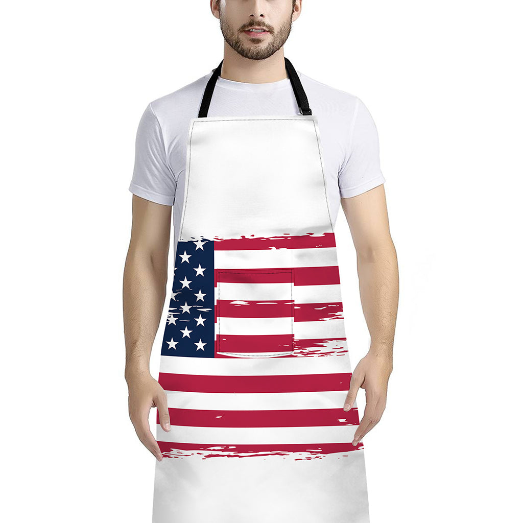 Grunge Flag Of USA Print Bib Apron With Pocket