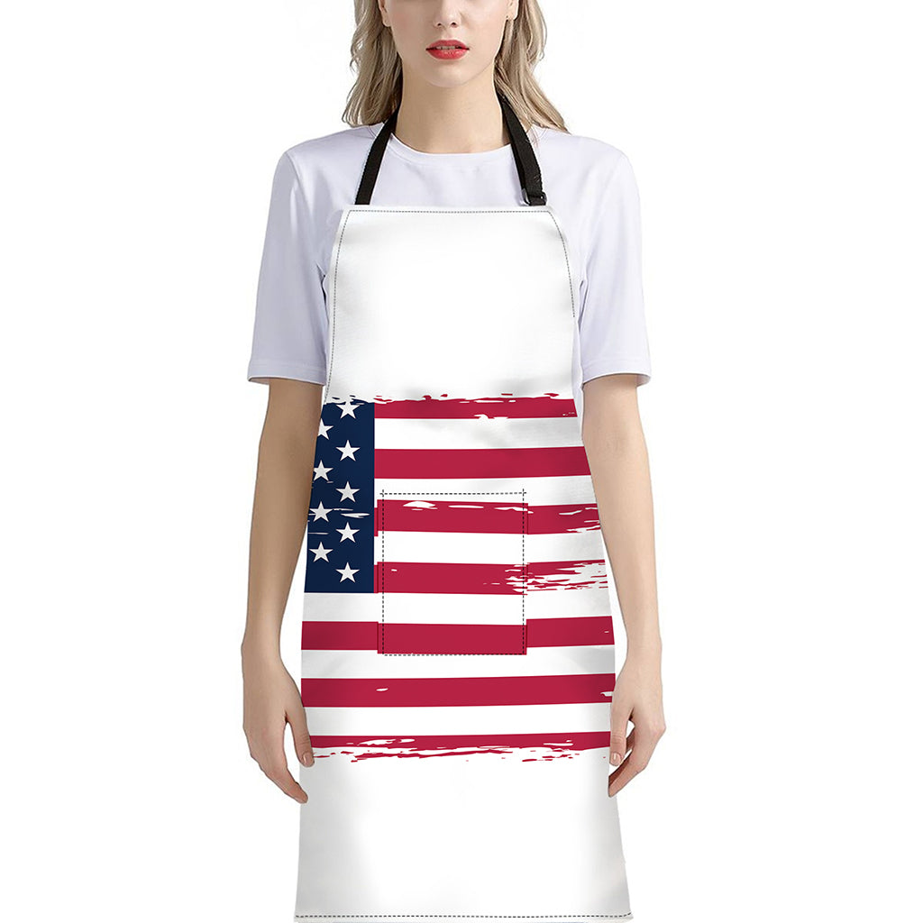 Grunge Flag Of USA Print Bib Apron With Pocket