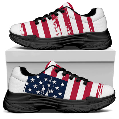 Grunge Flag Of USA Print Black Chunky Shoes