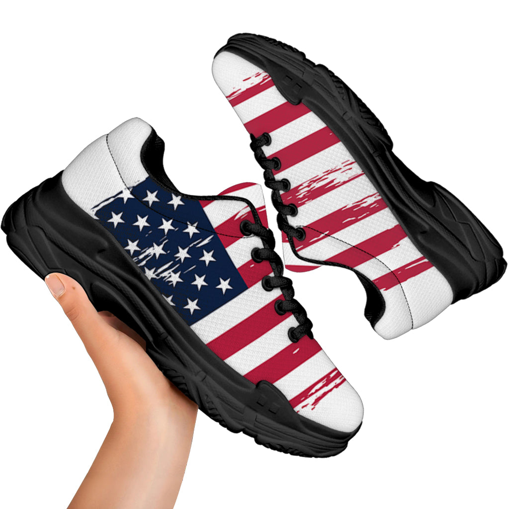 Grunge Flag Of USA Print Black Chunky Shoes