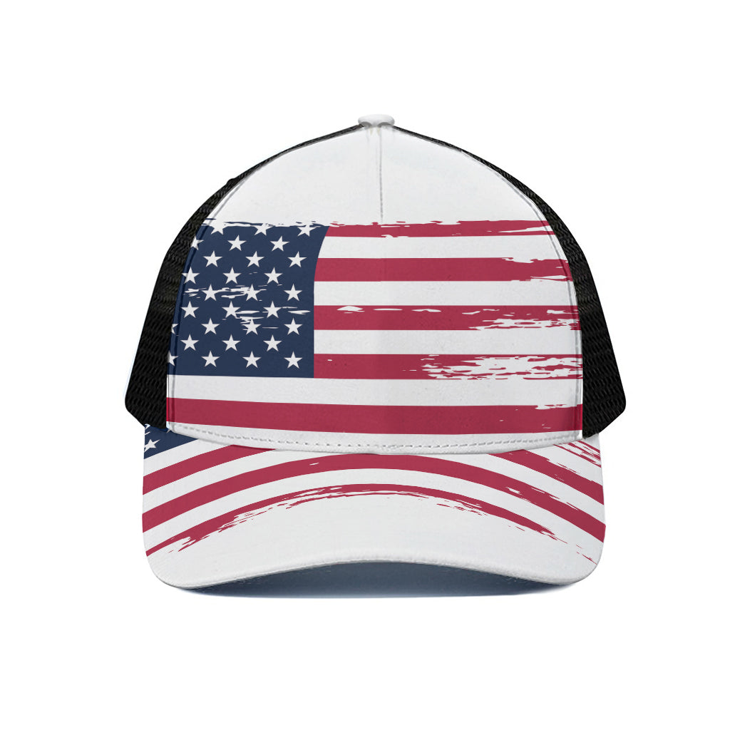 Grunge Flag Of USA Print Black Mesh Trucker Cap