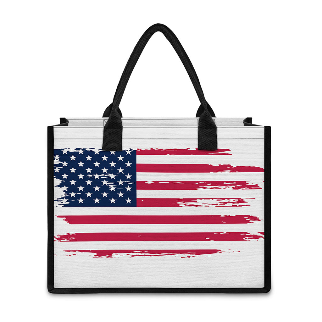 Grunge Flag Of USA Print Canvas Tote Bag
