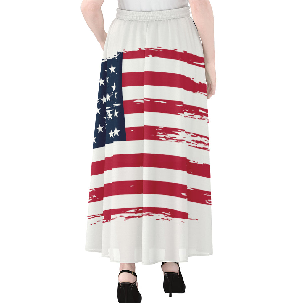 Grunge Flag Of USA Print Chiffon Maxi Skirt