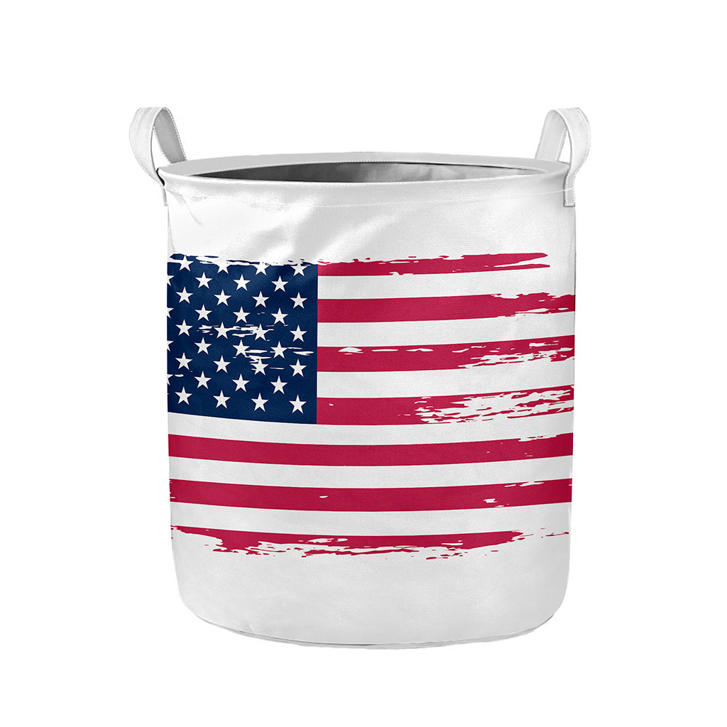 Grunge Flag Of USA Print Collapsible Laundry Basket