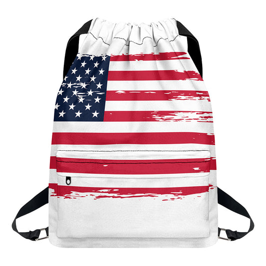 Grunge Flag Of USA Print Drawstring Backpack