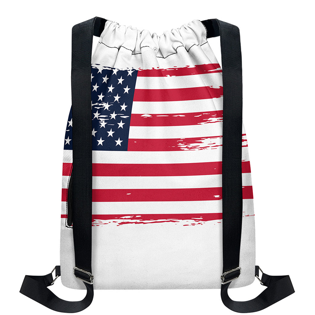 Grunge Flag Of USA Print Drawstring Backpack