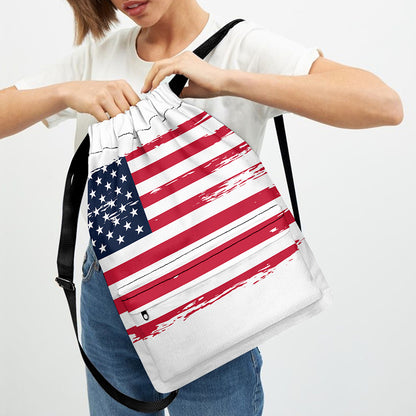 Grunge Flag Of USA Print Drawstring Backpack