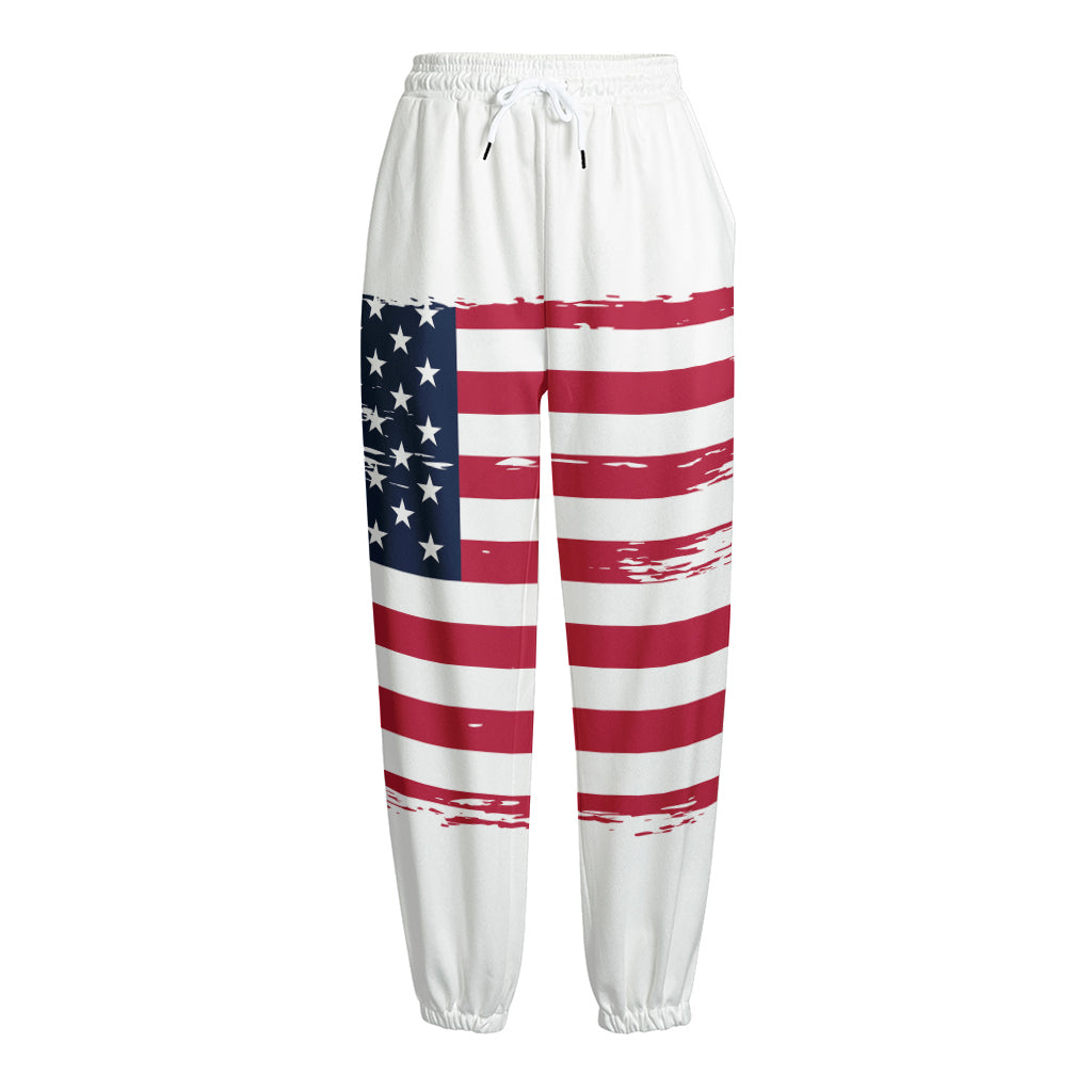 Grunge Flag Of USA Print Fleece Lined Knit Pants