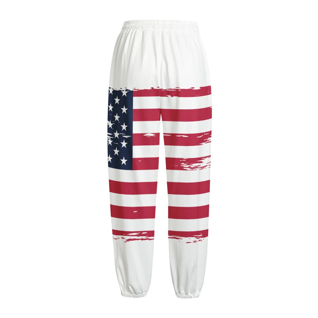 Grunge Flag Of USA Print Fleece Lined Knit Pants