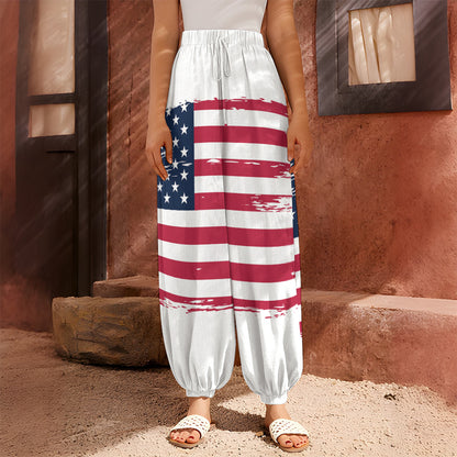 Grunge Flag Of USA Print Harem Pants