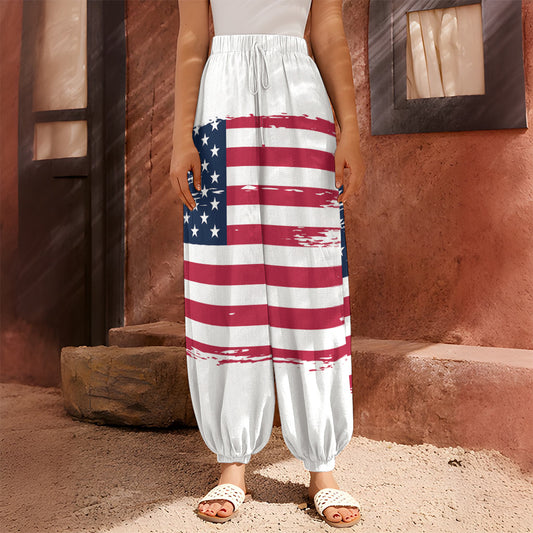 Grunge Flag Of USA Print Harem Pants