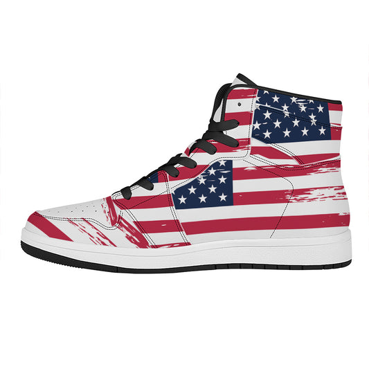 Grunge Flag Of USA Print High Top Leather Sneakers