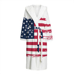 Grunge Flag Of USA Print Hooded Bathrobe