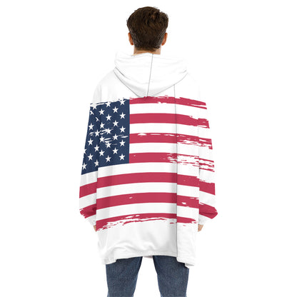 Grunge Flag Of USA Print Hoodie Blanket