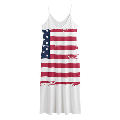 Grunge Flag Of USA Print Jersey Midi Cami Dress