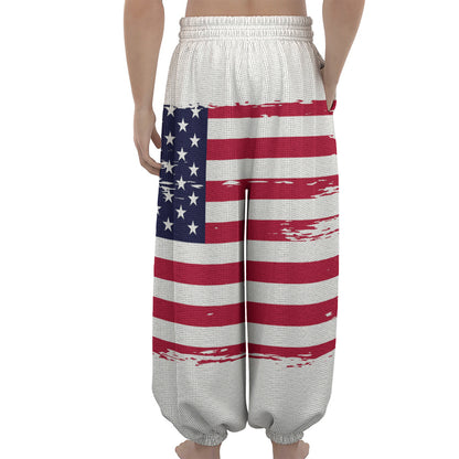 Grunge Flag Of USA Print Lantern Pants