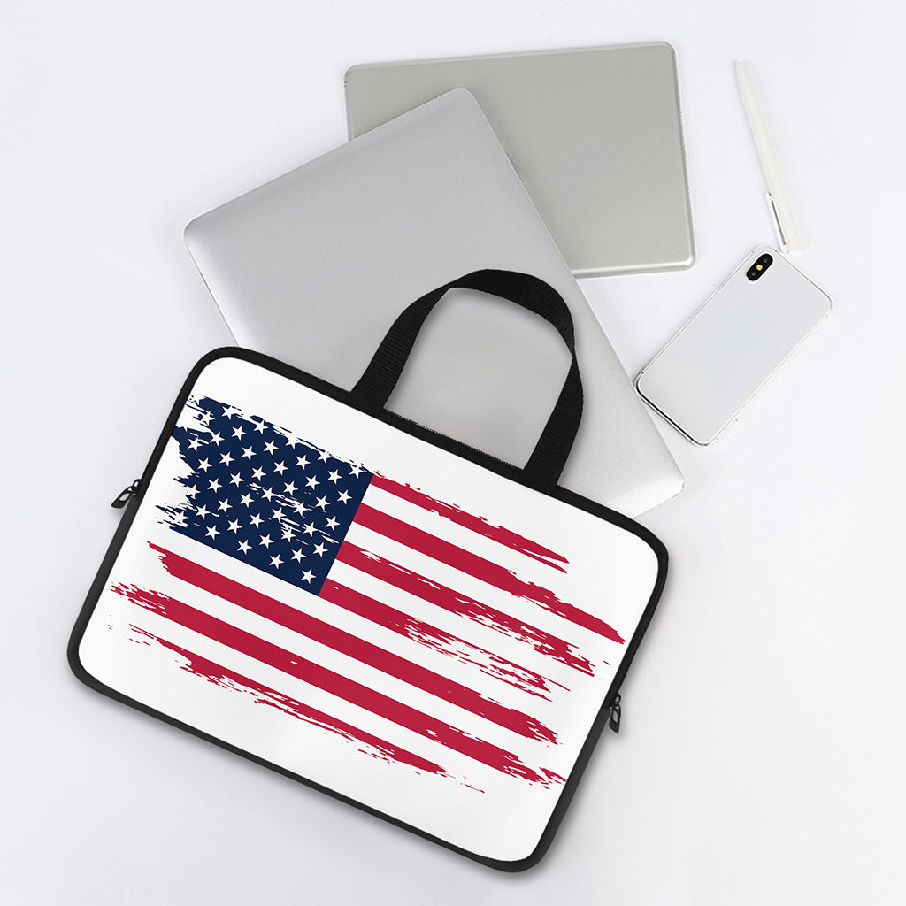 Grunge Flag Of USA Print Laptop Sleeve With Handle