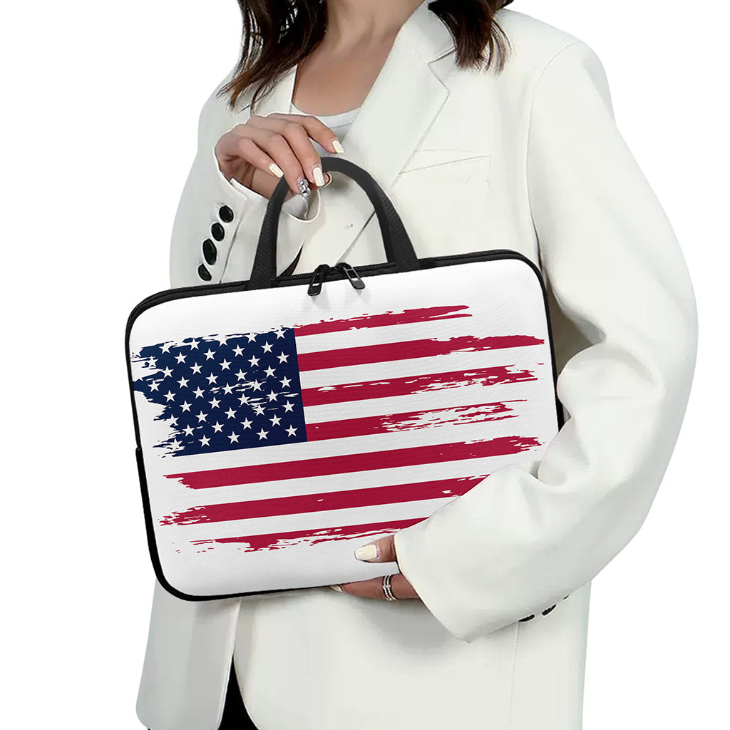 Grunge Flag Of USA Print Laptop Sleeve With Handle