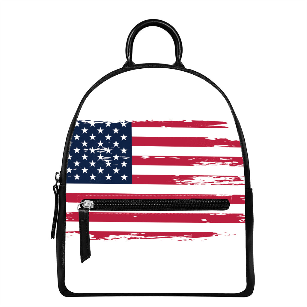 Grunge Flag Of USA Print Leather Backpack