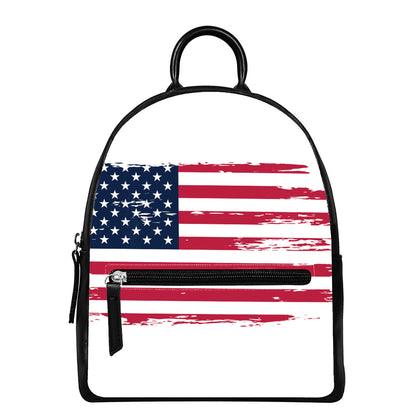 Grunge Flag Of USA Print Leather Backpack