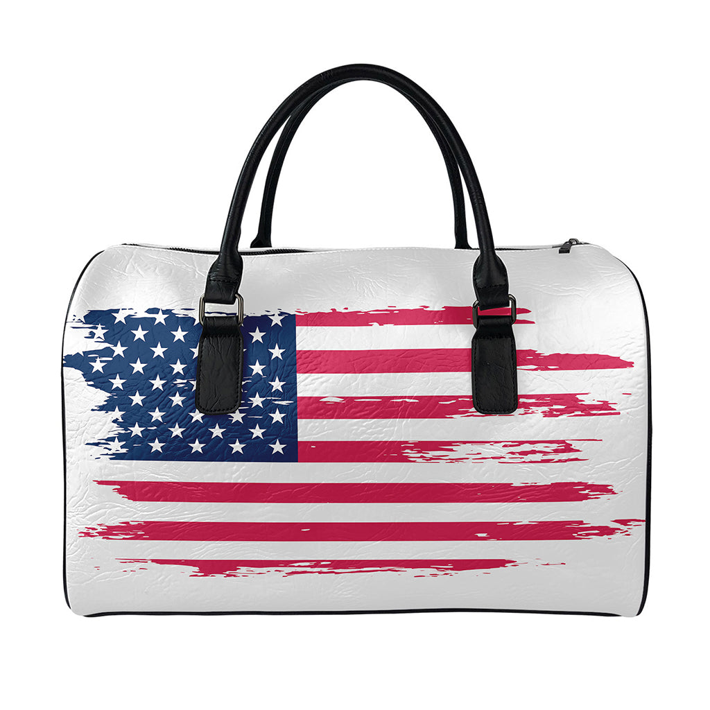 Grunge Flag Of USA Print Leather Duffle Bag