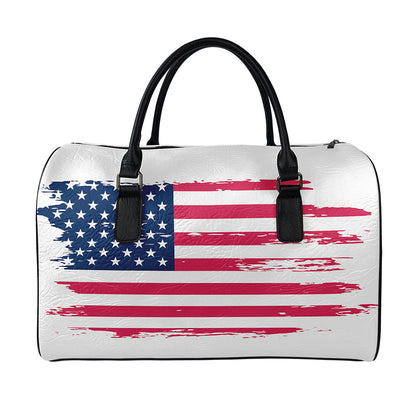 Grunge Flag Of USA Print Leather Duffle Bag
