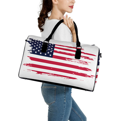 Grunge Flag Of USA Print Leather Duffle Bag