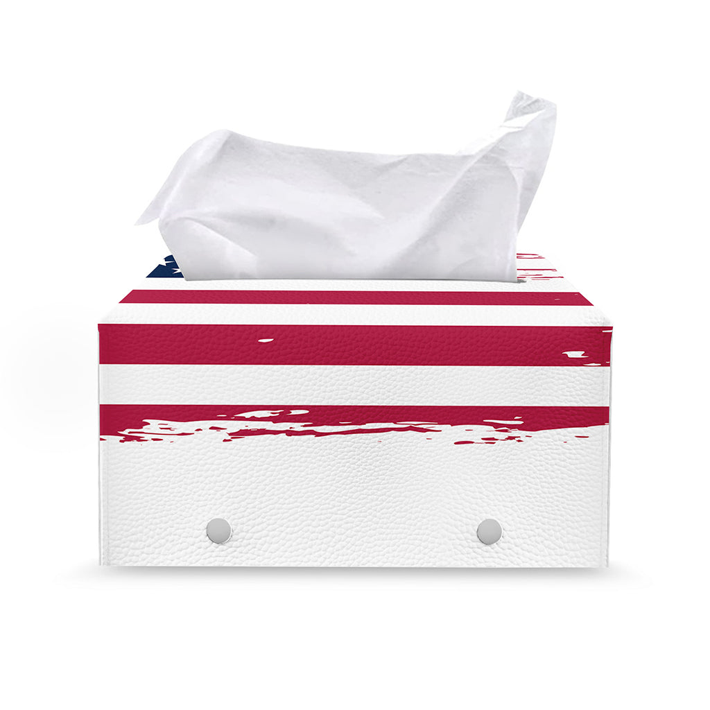 Grunge Flag Of USA Print Leather Tissue Box Cover