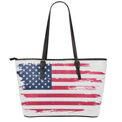 Grunge Flag Of USA Print Leather Tote Bag