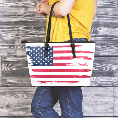 Grunge Flag Of USA Print Leather Tote Bag