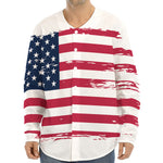 Grunge Flag Of USA Print Long Sleeve Baseball Jersey