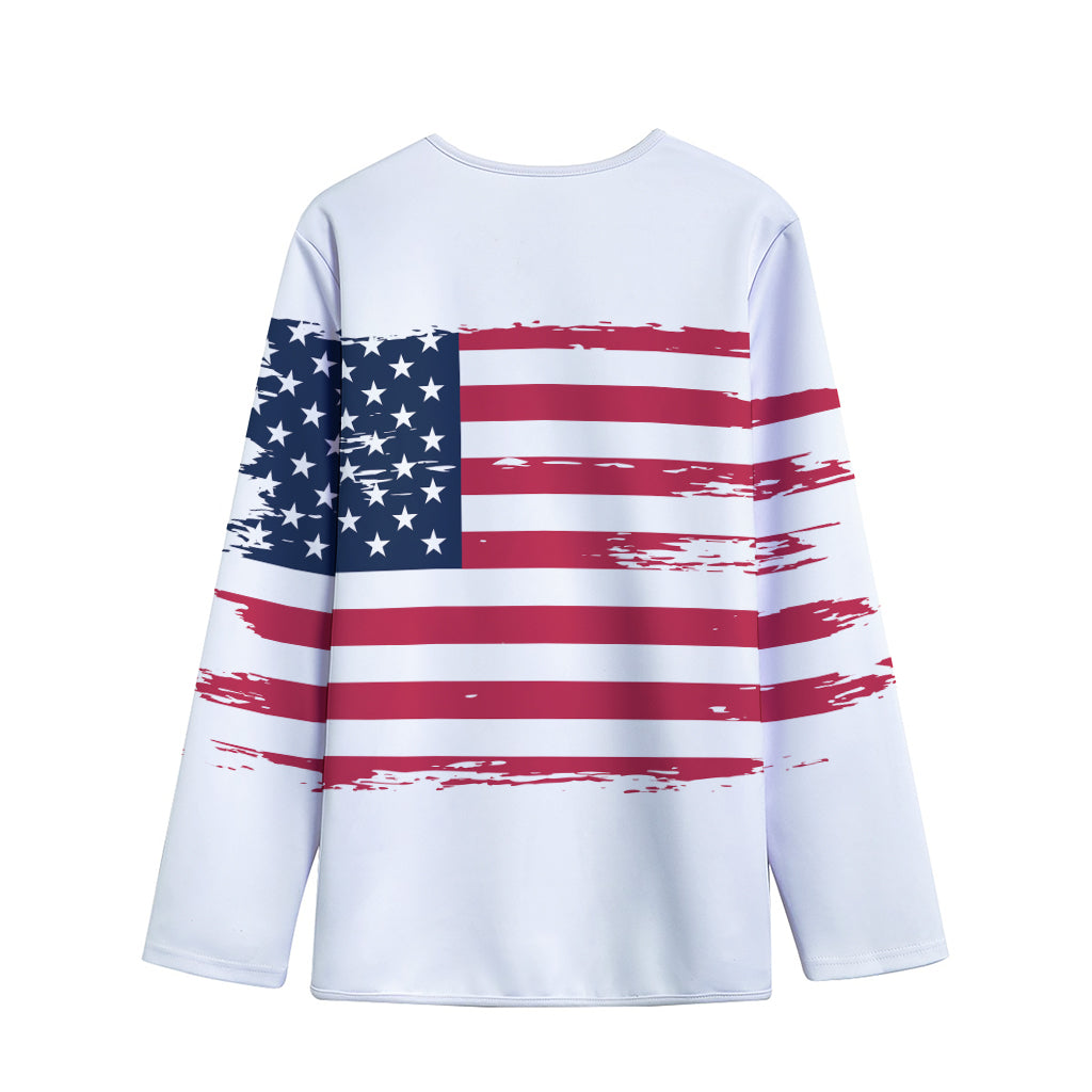 Grunge Flag Of USA Print Long Sleeve Short Coat