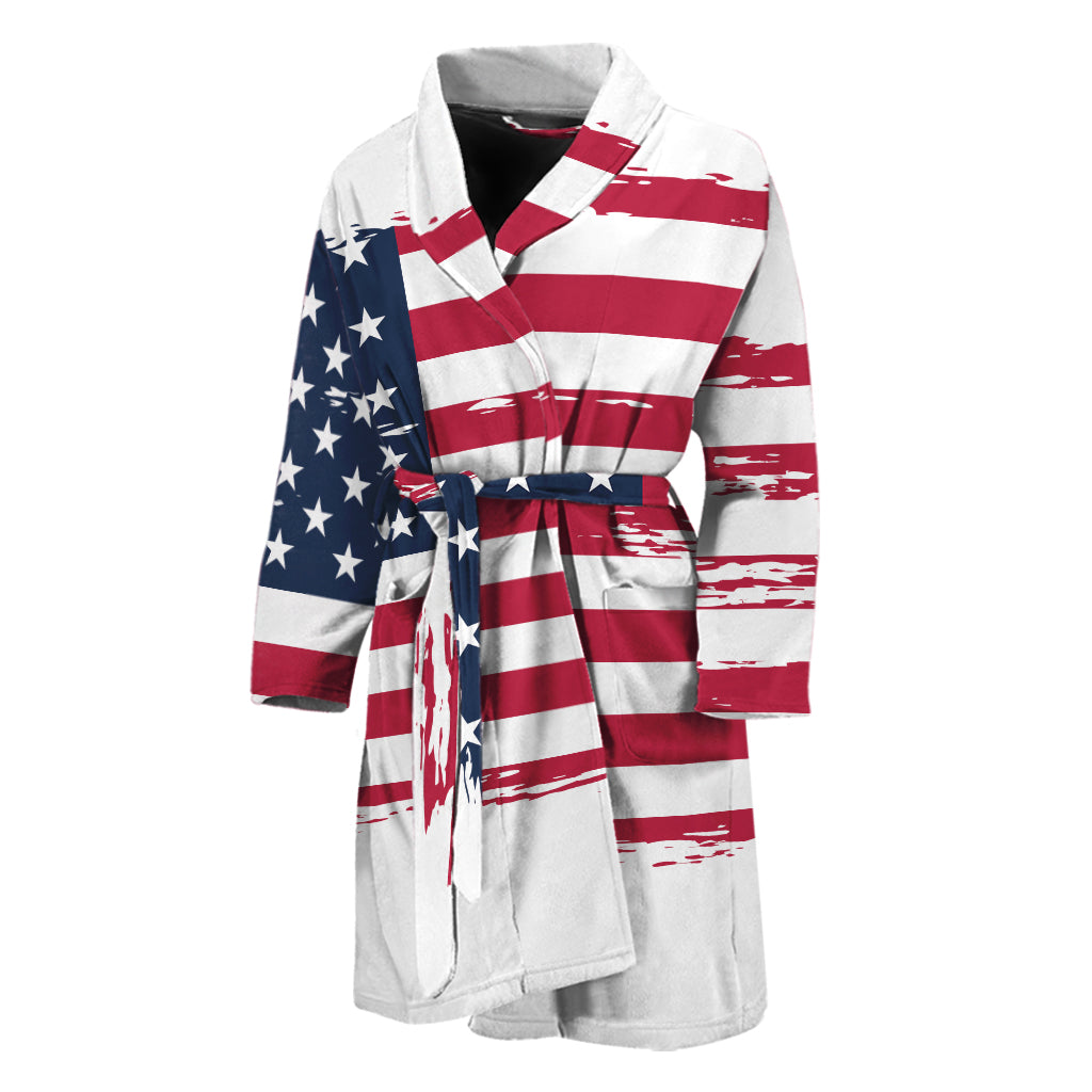 Grunge Flag Of USA Print Men's Bathrobe