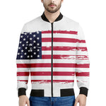 Grunge Flag Of USA Print Men's Bomber Jacket