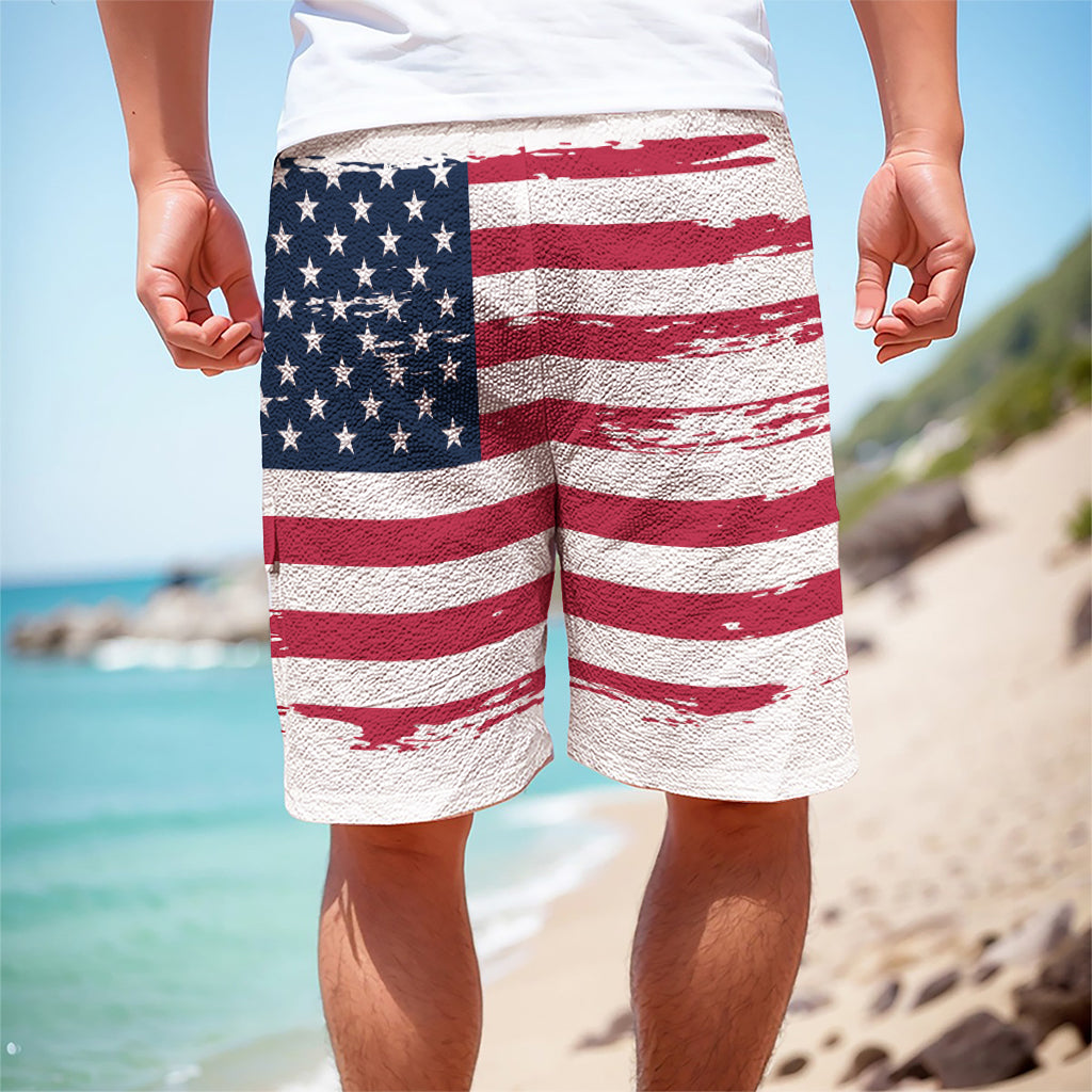 Grunge Flag Of USA Print Men's Cargo Shorts