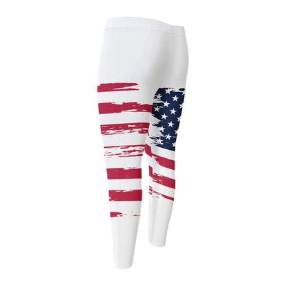 Grunge Flag Of USA Print Men's Compression Pants
